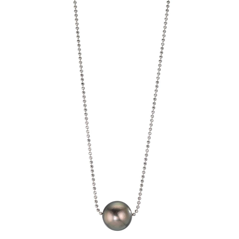 Necklace Silver Rhodium plated Tahitian pearl, 10 mm 38-50 cm