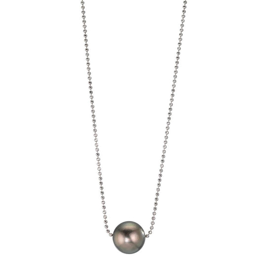 Necklace Silver Rhodium plated Tahitian pearl, 10 mm 38-50 cm