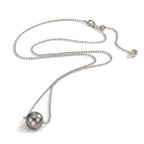 Necklace Silver Rhodium plated Tahitian pearl, 10 mm 38-50 cm