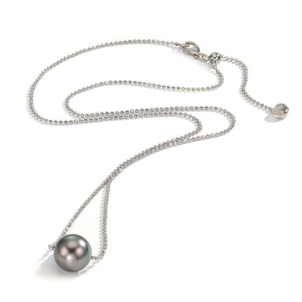 Necklace Silver Rhodium plated Tahitian pearl, 10 mm 38-50 cm