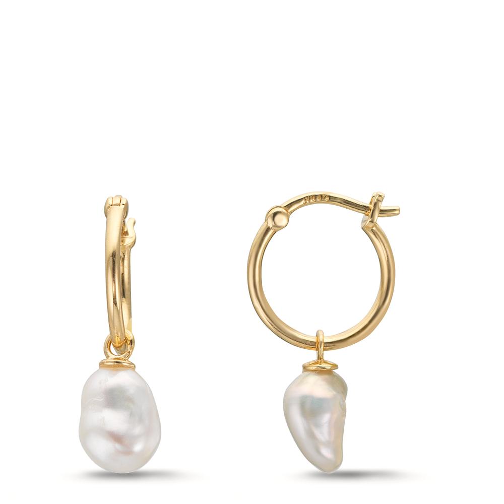 Hoop earrings 9k Yellow Gold Freshwater pearl, 2 Pearls, 6 mm