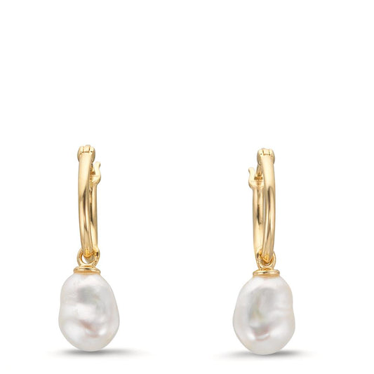 Hoop earrings 9k Yellow Gold Freshwater pearl, 2 Pearls, 6 mm