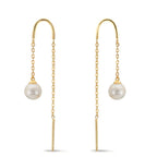 Threader Earrings 9k Yellow Gold Freshwater pearl, 2 Pearls 5-5.5 mm