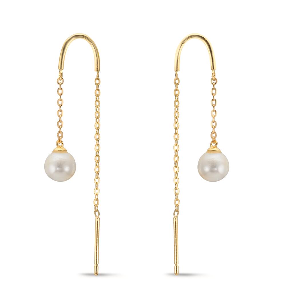Threader Earrings 9k Yellow Gold Freshwater pearl, 2 Pearls 5-5.5 mm