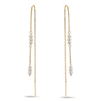 Threader Earrings 9k Yellow Gold Freshwater pearl, 12 Pearls, 2.5 mm