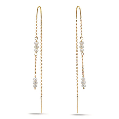 Threader Earrings 9k Yellow Gold Freshwater pearl, 12 Pearls, 2.5 mm