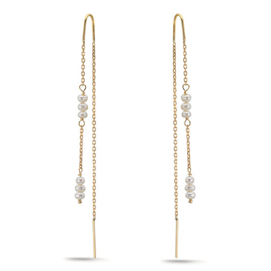 Threader Earrings 9k Yellow Gold Freshwater pearl, 12 Pearls, 2.5 mm