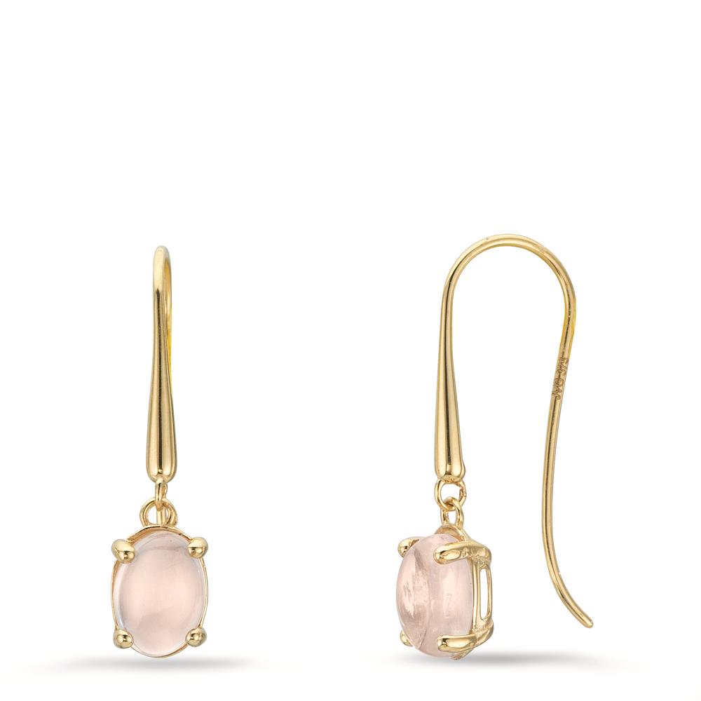 Drop Earrings 9k Yellow Gold Quartz crystal Rose, 2 Stones