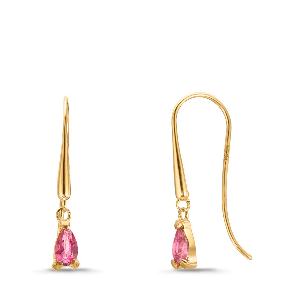 Drop Earrings 9k Yellow Gold Topaz Pink, 2 Stones