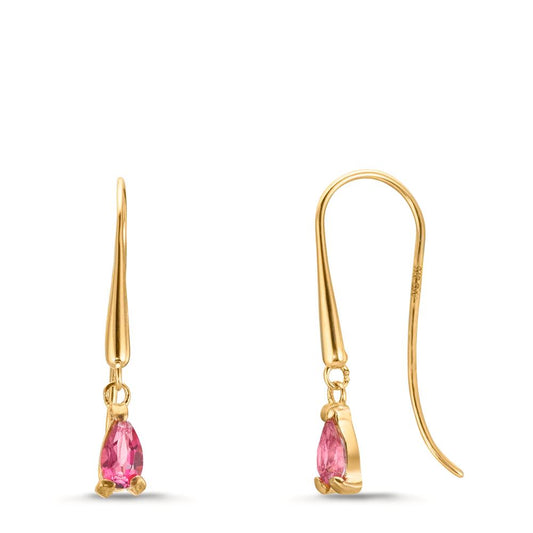 Drop Earrings 9k Yellow Gold Topaz Pink, 2 Stones