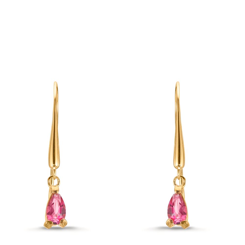 Drop Earrings 9k Yellow Gold Topaz Pink, 2 Stones