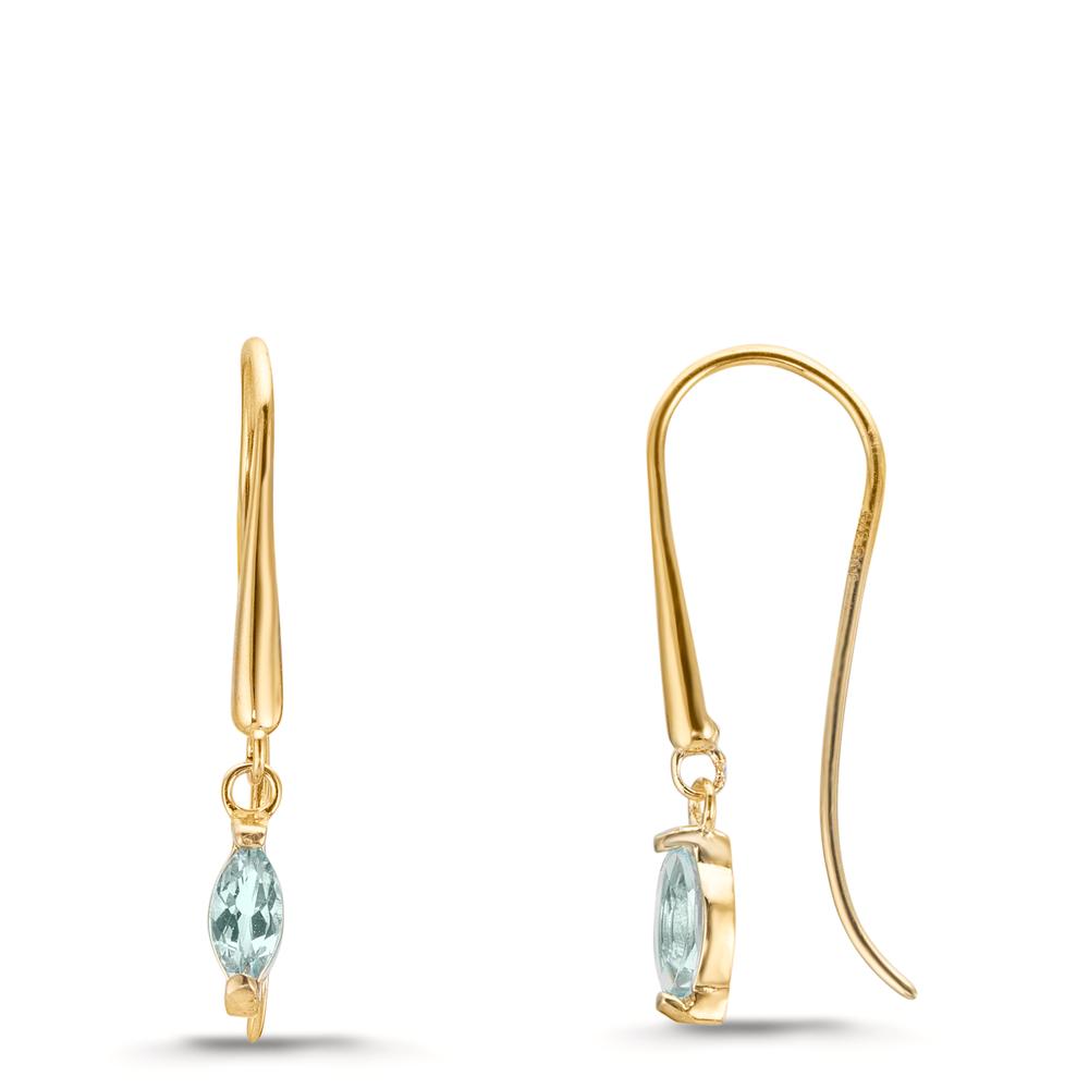 Drop Earrings 9k Yellow Gold Topaz Light Blue, 2 Stones