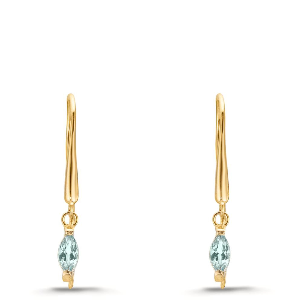 Drop Earrings 9k Yellow Gold Topaz Light Blue, 2 Stones