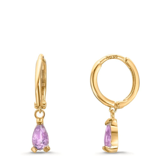 Hoop earrings 9k Yellow Gold Amethyst 2 Stones