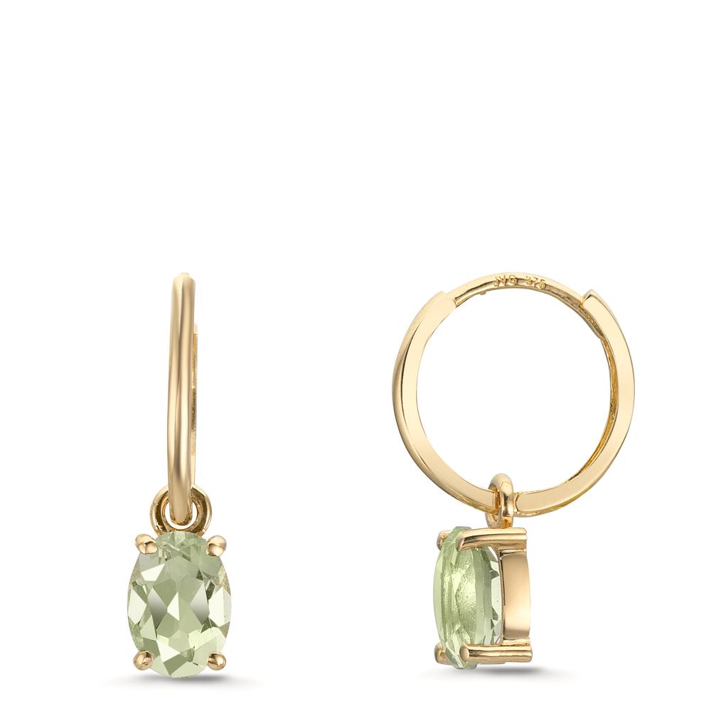 Hoop with pendant 9k Yellow Gold Amethyst Green, 2 Stones