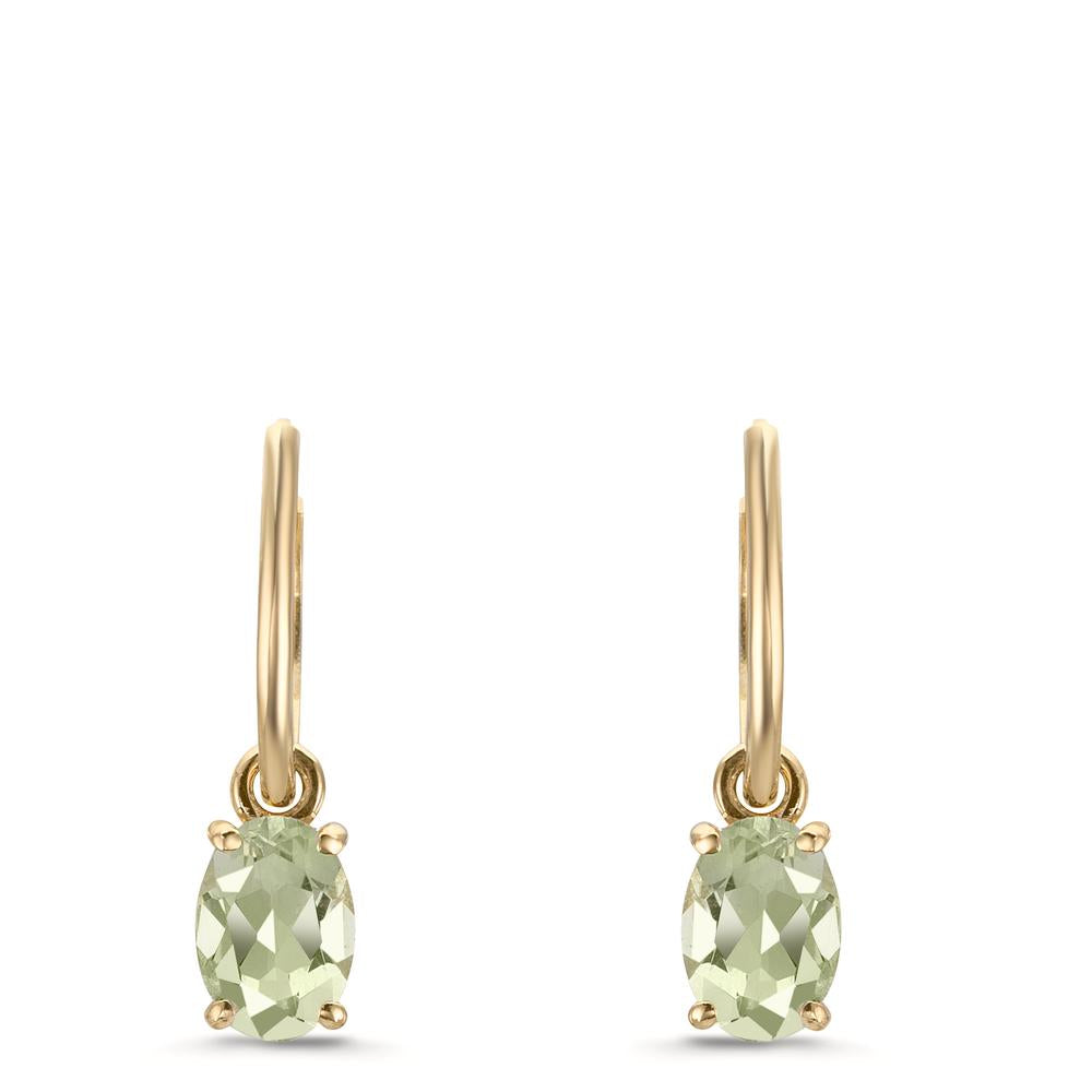 Hoop with pendant 9k Yellow Gold Amethyst Green, 2 Stones