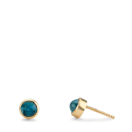 Stud earrings 9k Yellow Gold London Blue Topaz 2 Stones Ø5 mm