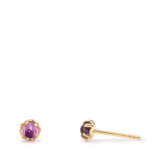 Stud earrings 9k Yellow Gold Amethyst 2 Stones Ø4 mm