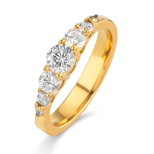 Ring Stainless steel Zirconia White, 7 Stones Yellow IP coated