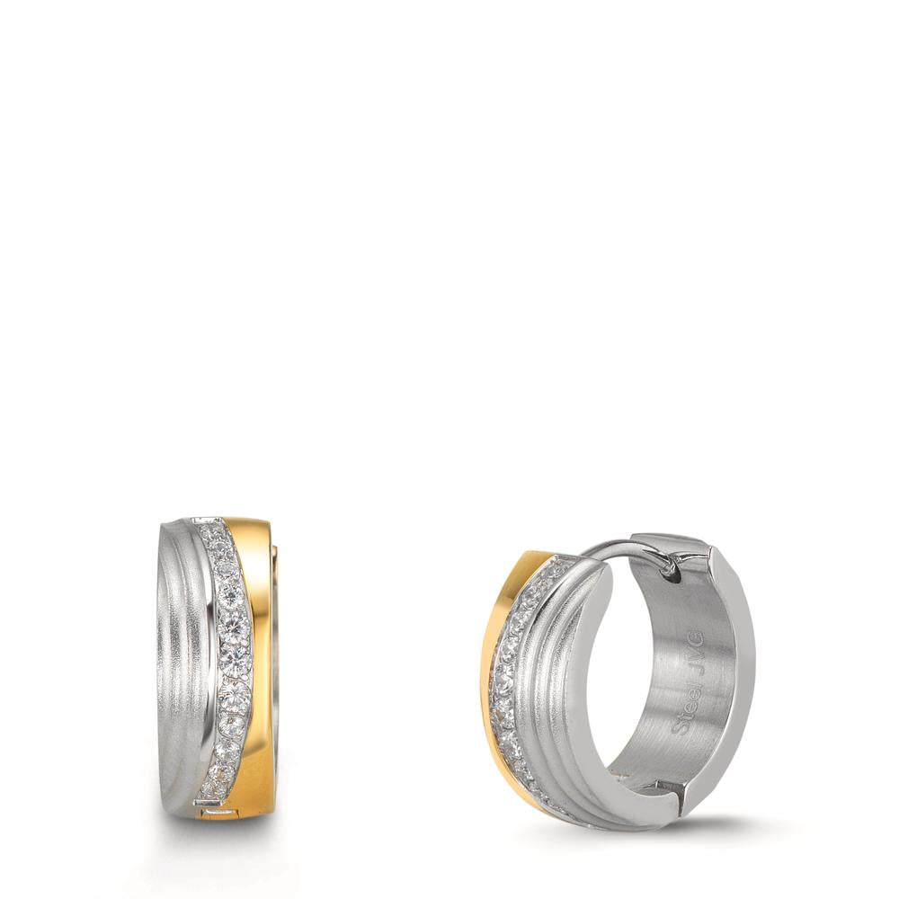 Hinged hoop Stainless steel Zirconia White, 24 Stones Bicolor IP coated