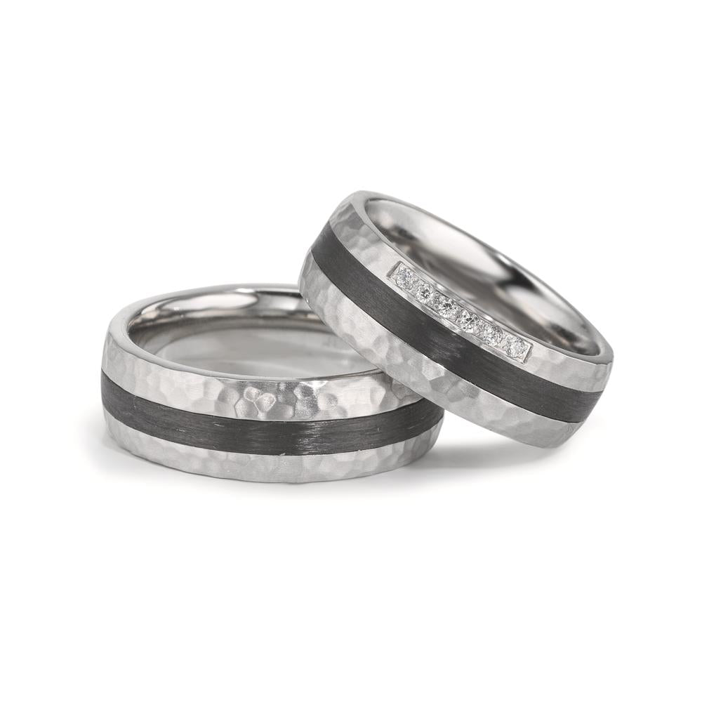 Wedding Ring Stainless steel, Carbon Zirconia White, 6 Stones