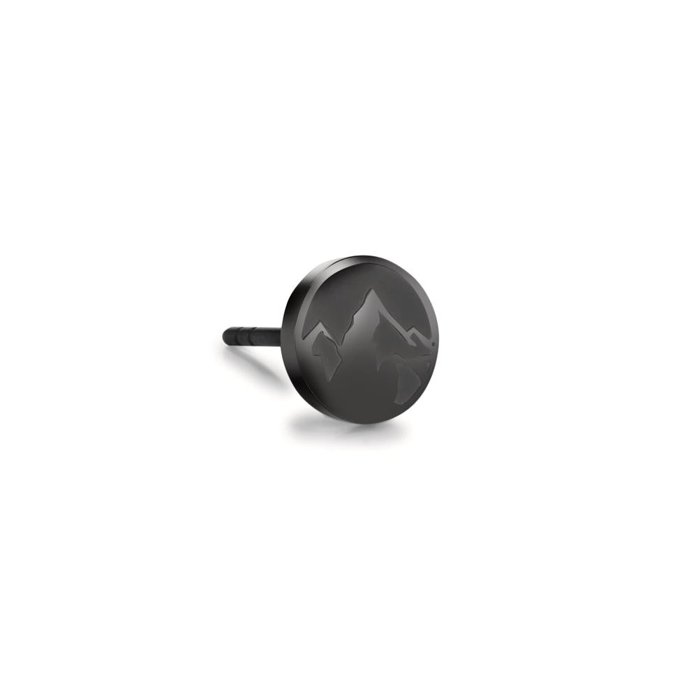 Single stud earring Stainless steel Black IP coated Mountain Ø8 mm