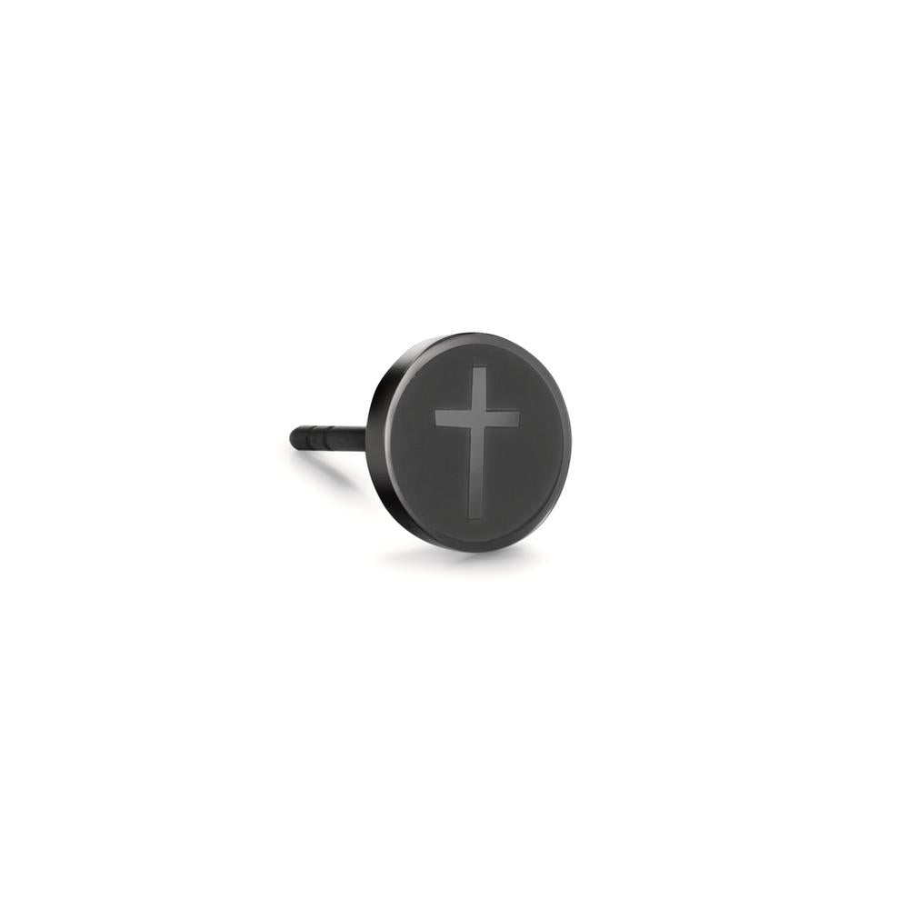 Single stud earring Stainless steel Black IP coated Cross Ø8 mm