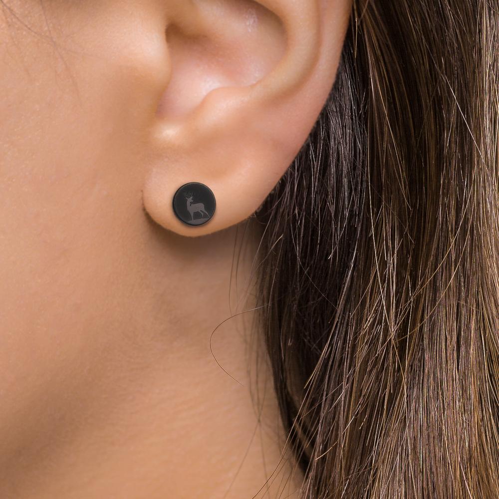 Single stud earring Stainless steel Black IP coated Deer Ø8 mm
