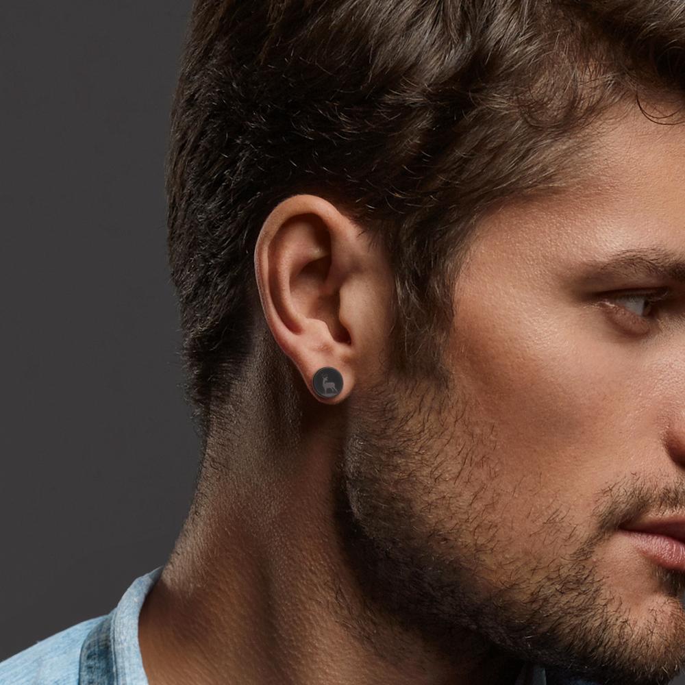 Single stud earring Stainless steel Black IP coated Deer Ø8 mm