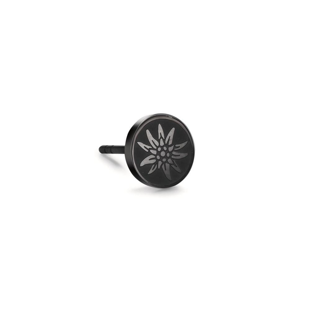 Single stud earring Stainless steel Black IP coated Edelweiss Ø8 mm