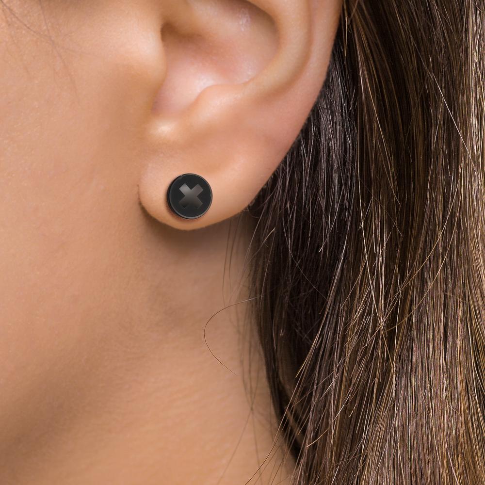 Single stud earring Stainless steel Black IP coated Ø8 mm
