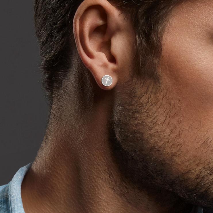 Single stud earring Stainless steel Cross Ø8 mm