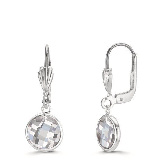 Drop Earrings Hypoallergenic Zirconia White, 2 Stones, 8 mm
