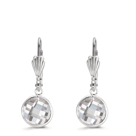 Drop Earrings Hypoallergenic Zirconia White, 2 Stones, 8 mm