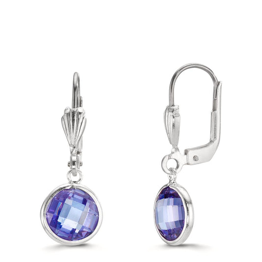 Drop Earrings Hypoallergenic Zirconia Violet, 2 Stones, 8 mm