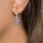 Drop Earrings Hypoallergenic Zirconia Violet, 2 Stones, 8 mm