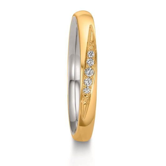 Wedding Ring 18k Yellow Gold, Platinum 950 Diamond 0.051 ct, 5 Stones, w-si