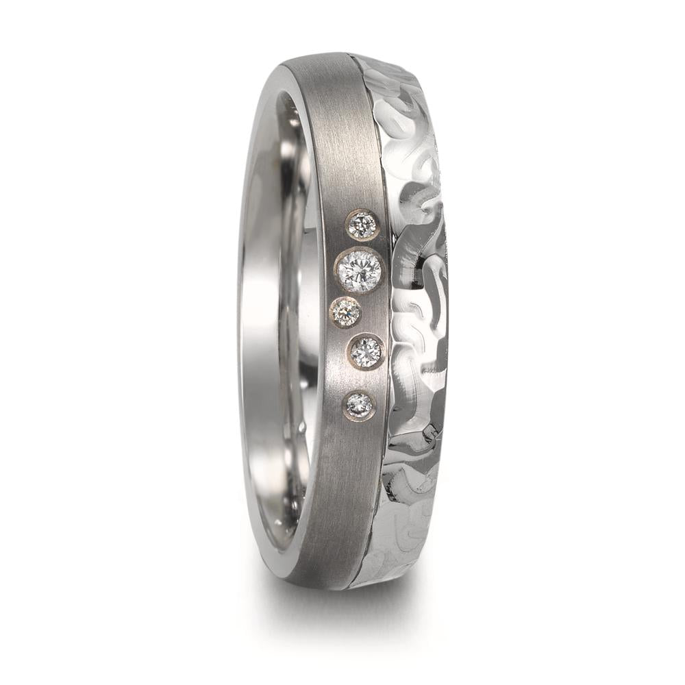 Wedding Ring Stainless steel, Titanium Diamond 0.05 ct, 5 Stones, w-si