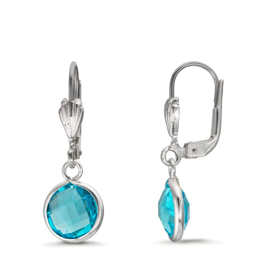 Drop Earrings Hypoallergenic Zirconia Aqua, 2 Stones, 8 mm