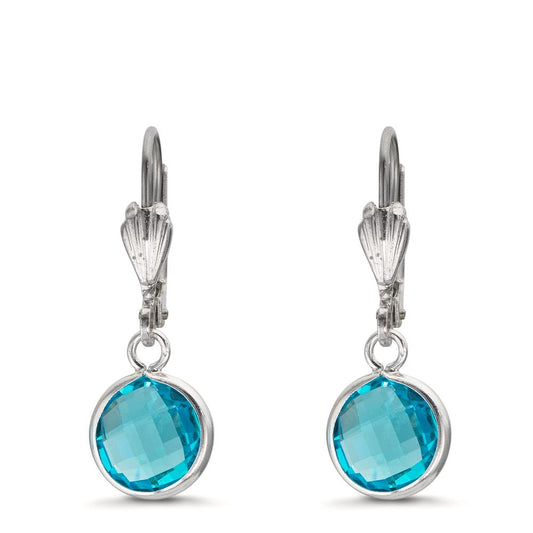 Drop Earrings Hypoallergenic Zirconia Aqua, 2 Stones, 8 mm