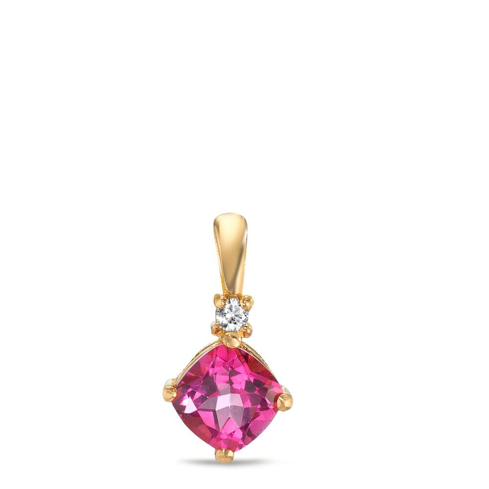 Pendant 18k Yellow Gold Topaz Pink, Topaz White Ø6.5 mm