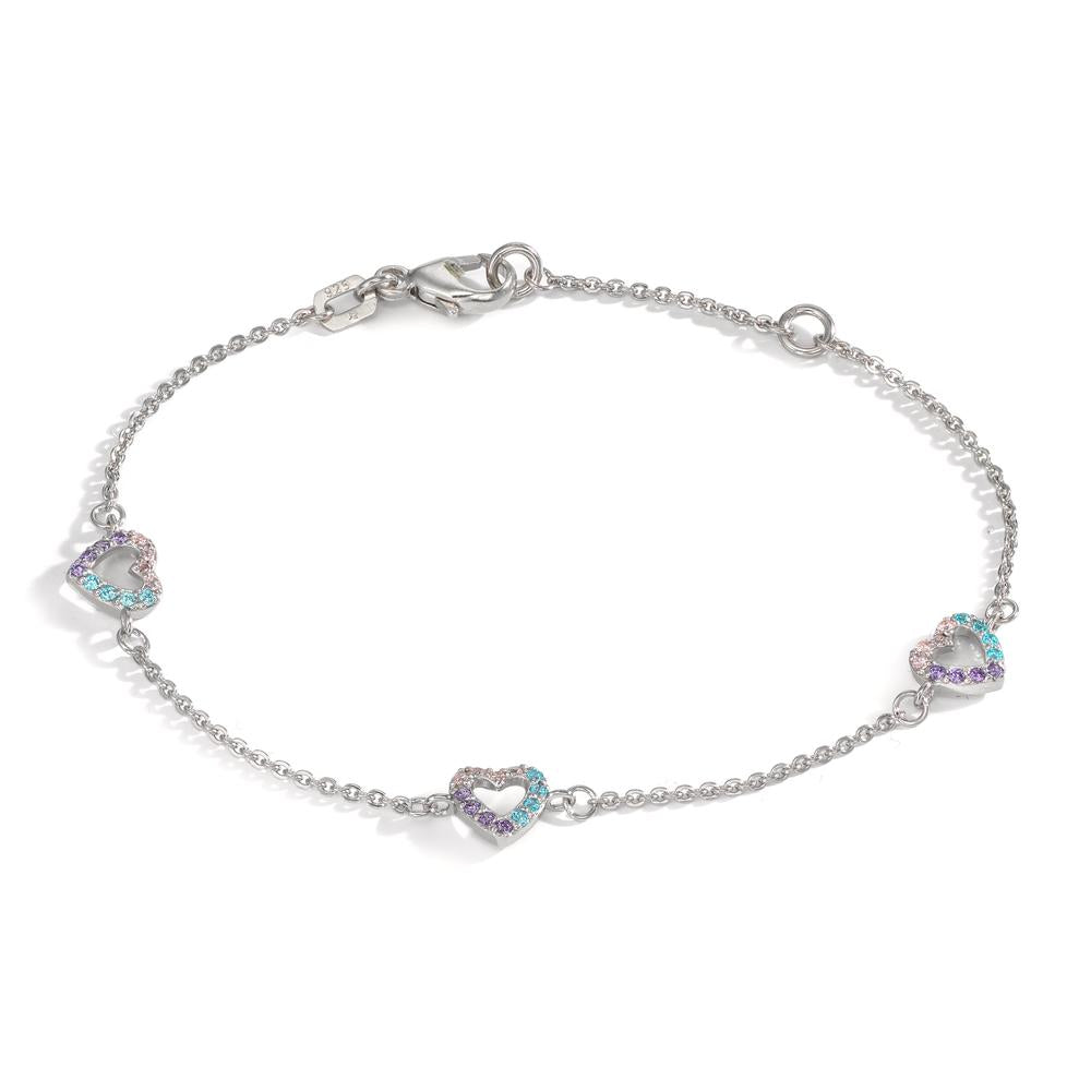 Bracelet Silver Zirconia Colorful Rhodium plated Heart 14-16 cm
