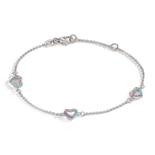 Bracelet Silver Zirconia Colorful Rhodium plated Heart 14-16 cm