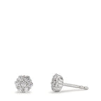 Stud earrings Silver Zirconia 14 Stones Rhodium plated Flower