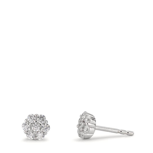 Stud earrings Silver Zirconia 14 Stones Rhodium plated Flower