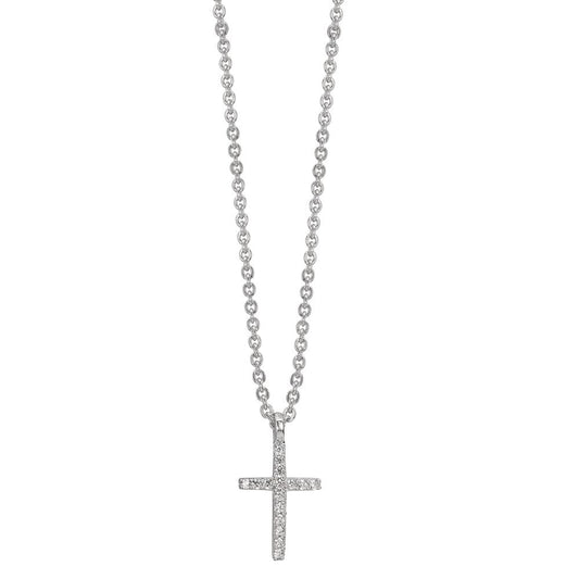 Necklace Silver Zirconia 16 Stones Rhodium plated Cross 38-42 cm