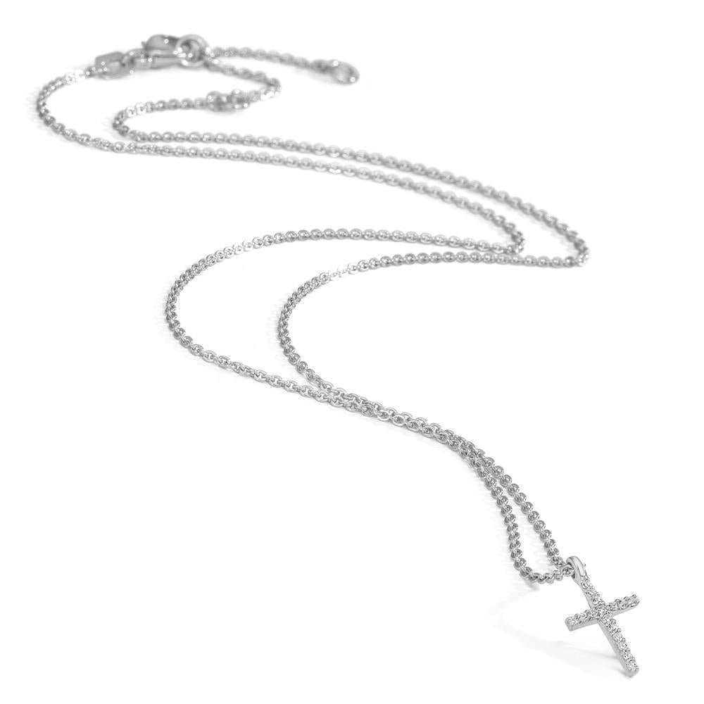Necklace Silver Zirconia 16 Stones Rhodium plated Cross 38-42 cm