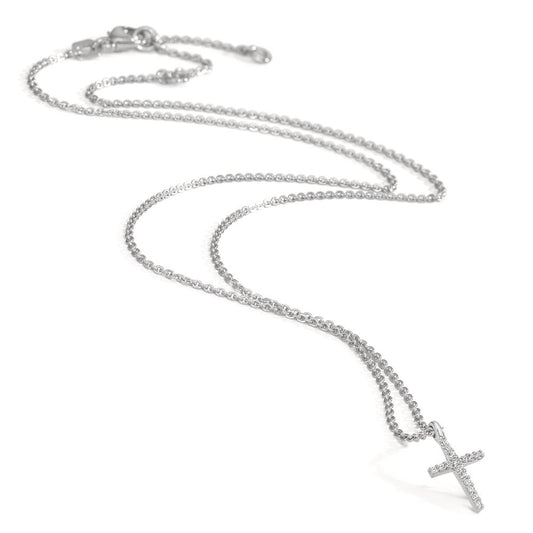 Necklace Silver Zirconia 16 Stones Rhodium plated Cross 38-42 cm