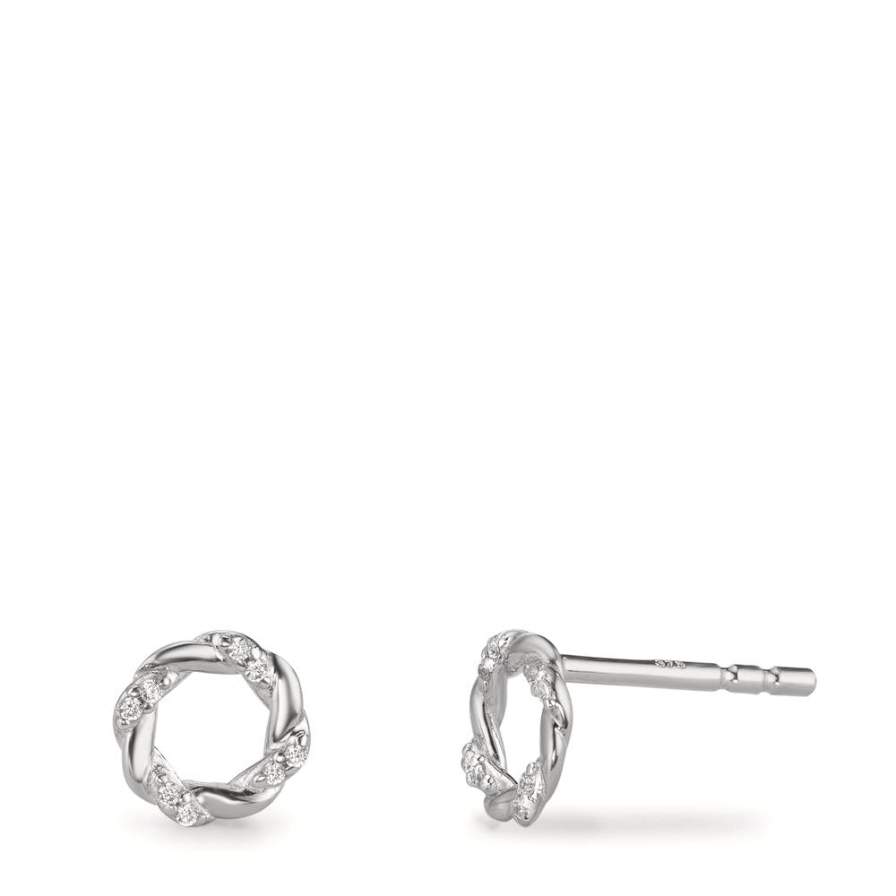 Stud earrings Silver Zirconia 16 Stones Rhodium plated Ø6.5 mm