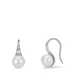 Drop Earrings Silver Rhodium plated Freshwater pearl, 2 Pearls, 8 mm